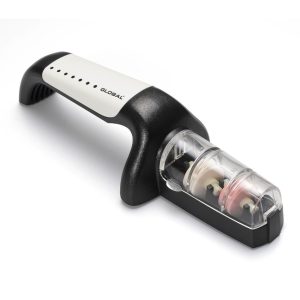 Afiador Global G-91/WB – Afiador cerâmico de 2 rodas, branco/preto