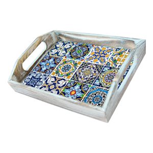 Tabuleiro de Madeira Retangular com Azulejo 15×20